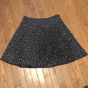 Ann Taylor Navy Pleated/Flare Polka Dot Skirt